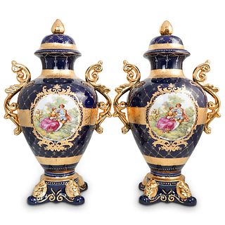 (2 Pc) Pair of Large Limoges Porcelain Urns