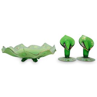 (3 Pc) Decorative Enamel Glass Garniture Set