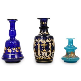 (3 Pc) French Glass and Enamel Vases