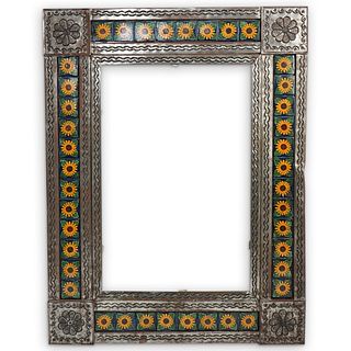 Mexican Metal & Ceramic Floral Tile Wall Mirror