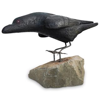 Folk Art Carved Wood Crow