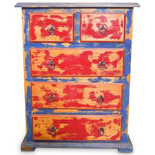 Mexican Five Drawer Painted Wood Dresser