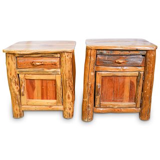 Pair of Natural Wood Carved Side Tables
