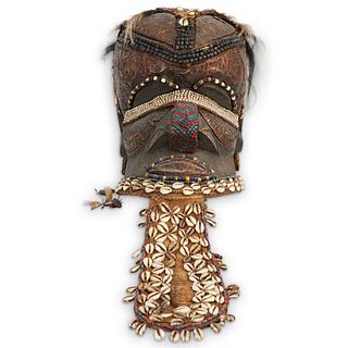 African Cowrie Shell And Beaded Helmet Mask