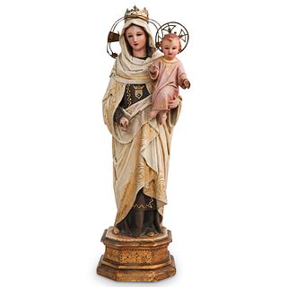 Carved Wood Virgin Mary Statue