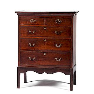 Oak Five-Drawer Chest on Stand  