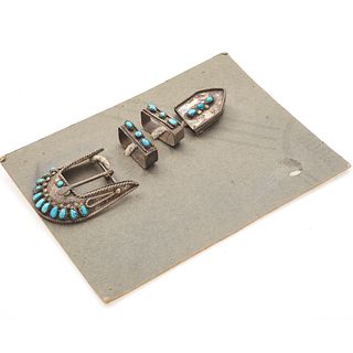 Native American Turquoise, Silver Belt Buckle Set
