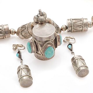 Navajo Turquoise, Silver Drum Jewelry Suite