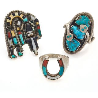 Collection of Zuni Turquoise, Inlaid Stone Rings