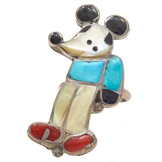 Zuni Mickey Mouse Multi-Stone Sterling Silver Ring