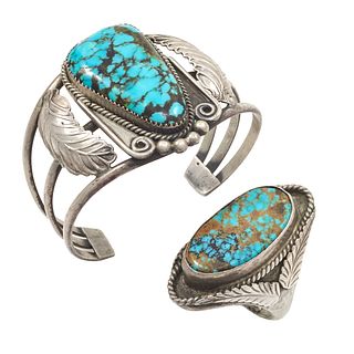 Navajo, Glen Adakai, Turquoise, Silver Jewelry Suite