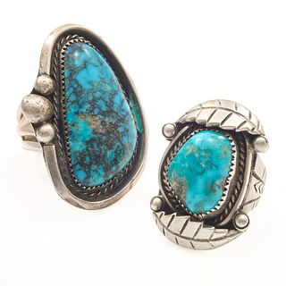Collection of Two Navajo Turquoise, Sterling Rings