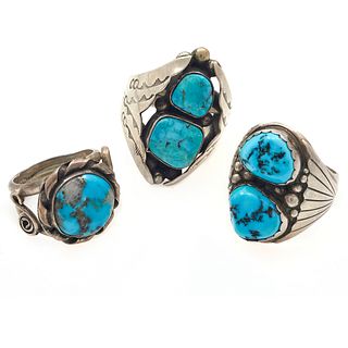 Collection of Three Turquoise, Sterling Silver Rings