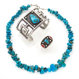 Native American Turquoise, Coral Jewelry Suite