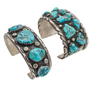 Two Native American Turquoise, Sterling Silver Bracelets