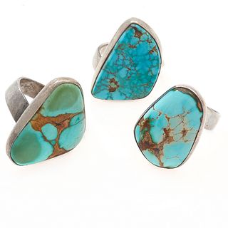 Group of Three Turquoise, Silver Rings