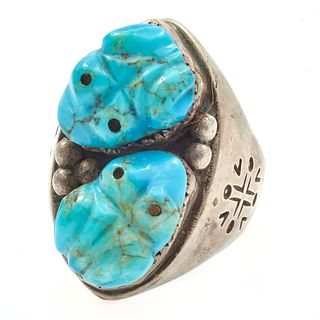 Native American Turquoise Frog Fetish Ring