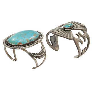 Collection of Two Navajo Turquoise, Sterling Bracelets