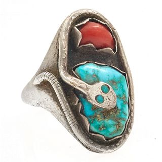 Zuni, Effie Calavaza, Coral, Turquoise Ring