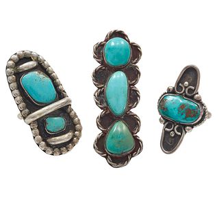 Collection of Three Turquoise, Silver Rings