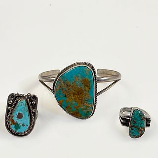 Collection of Three Turquoise, Silver Jewelry Items