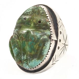 Native American Carved Turquoise Frog Ring