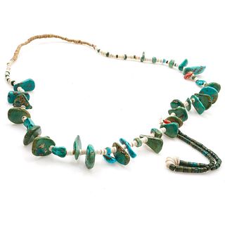 Navajo Turquoise, Coral, Shell Heishi, Jocla Necklace