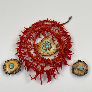 Group of Native American Coral, Turquoise, Antler, Jewelry