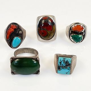 Collection of Five Gent's Silver Rings