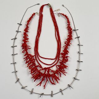 Collection of Coral, Silver Necklaces