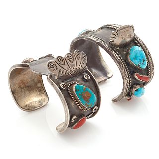 Collection of Turquoise, Coral Sterling Watch Cuffs
