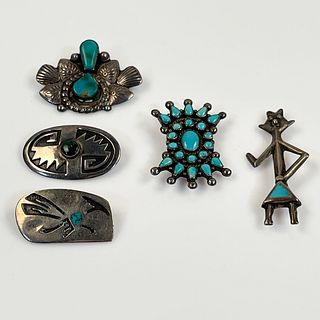 Collection of Native American Turquoise, Silver Pins