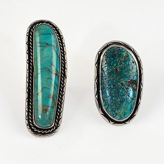 Two Navajo,  L. Burnside, Turquoise, Sterling Silver Rings