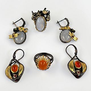 Collection of Multi-Stone, Blackened Silver Jewelry 