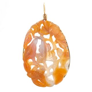 Carved Agate, 14k Yellow Gold Pendant