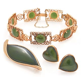 Nephrite, 9k Rose Gold Jewelry Suite