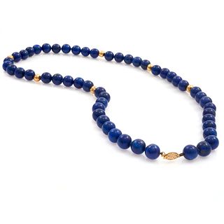 Lapis Lazuli Bead, 14k Yellow Gold Necklace