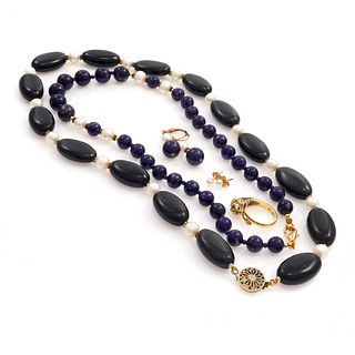 Group of Lapis Lazuli, Cultured Pearl, Onyx, Jewelry 