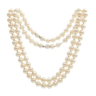 Collection of Two Cultured Pearl, 14k Necklaces