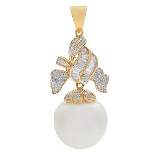 South Sea Cultured Pearl, Diamond, 18k Pendant