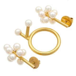 Cultured Pearl, 18k Yellow Gold Jewelry Suite