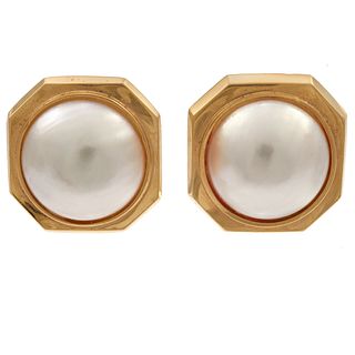 Pair of Mabe Pearl, 14k Yellow Gold Ear Clips