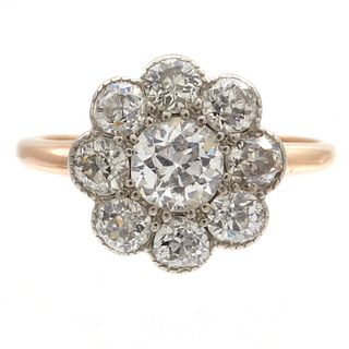 Victorian Diamond, 14k Rose Gold, Silver Ring