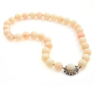 Angel Skin Coral, Diamond, 14k White Gold Necklace