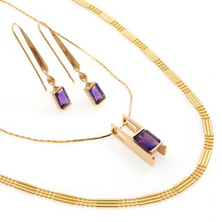 Amethyst, 14k Yellow Gold Jewelry Suite