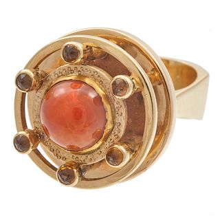 Fire Opal, Citrine, 14k Yellow Gold Ring
