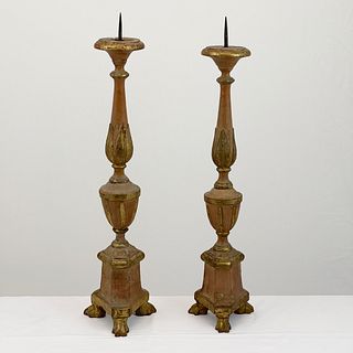 Pair of Italian Baroque Giltwood Pricket Sticks