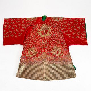 Chinese Embroidered Red-Ground Lady's 'Dragon' Robe