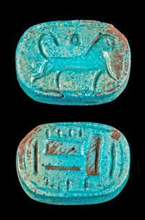 Egyptian Faience Amulet w/ Lion, Ex-Mitry