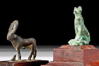 Egyptian Bronze Cat + Apis Bull, ex Parke-Bernet